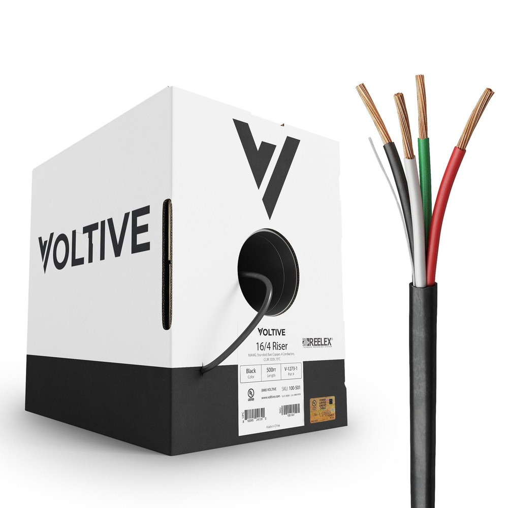 Voltive 16/4 Speaker Wire - CL3R - Riser - OFC - 500ft - Black