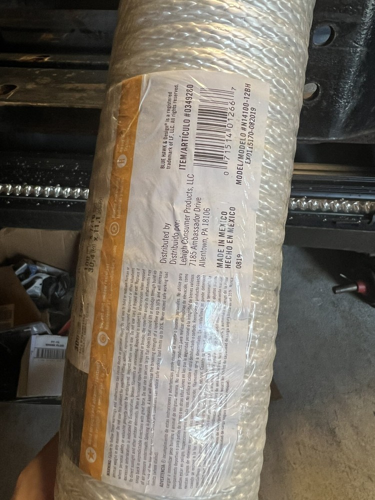 BLUE HAWK 7/16" X 100' SOLID BRAID SYNTHETIC ROPE 0349280 300lb work load