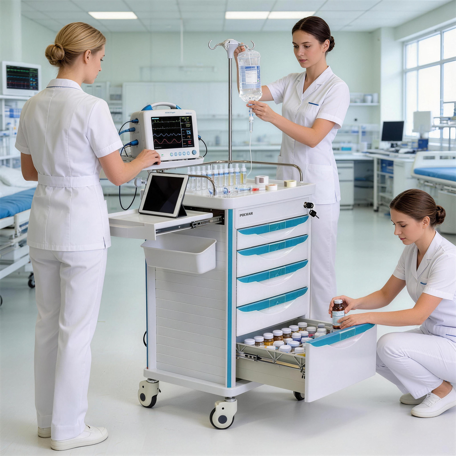 Medical Crash Cart with Emergency Accessory, Emergency Cart for Hospitals Clinic
