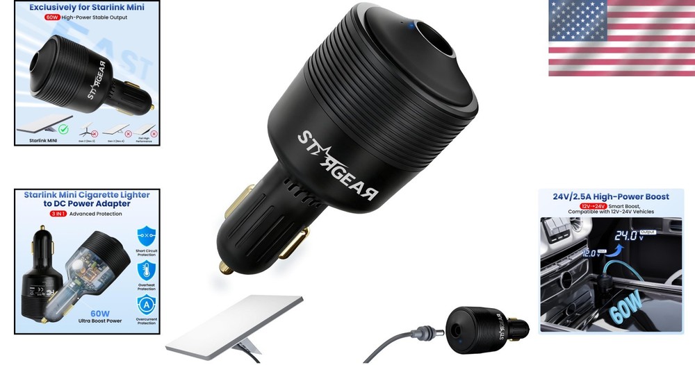 Starlink Mini Cigarette Lighter Adapter - 24V Power Boost with Safety Features