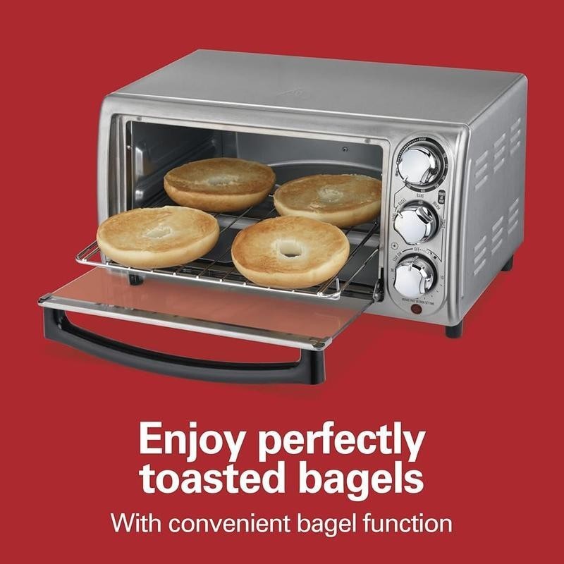 4 Slice Toaster Oven W/ Baking Broiling Toasting Keep Warm & Automatic Shutoff