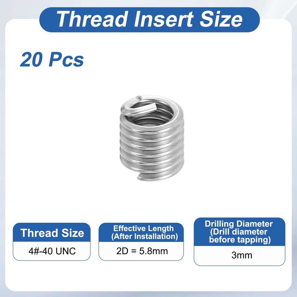 20pcs Wire Thread Inserts 4#-40 UNC 2D 5.8mm Helical Threaded Sleeve