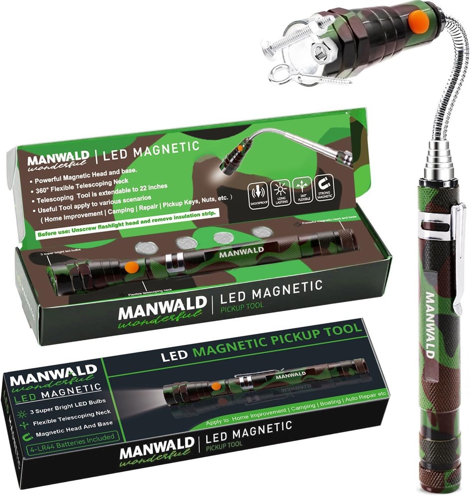 LED Magnetic Pickup Tools, Telescoping Magnetic Flashlights with Extendable M...
