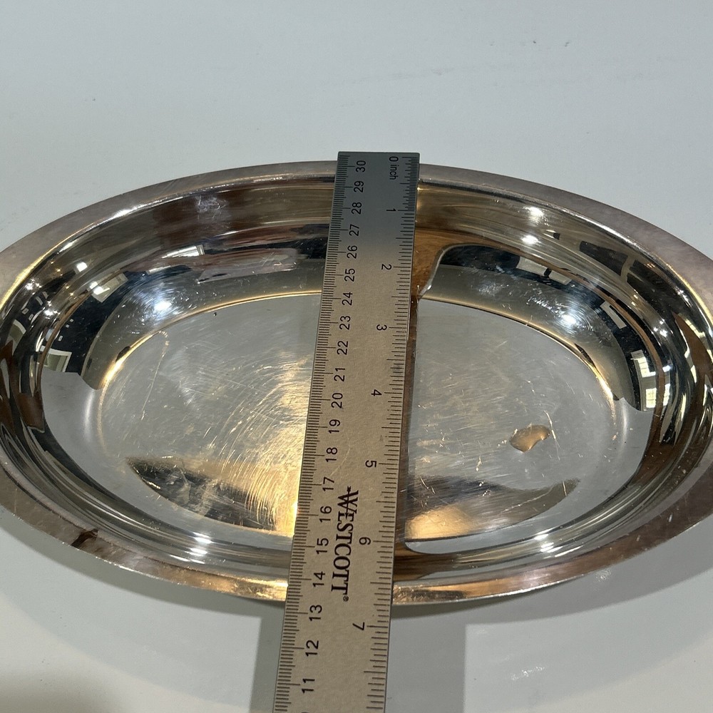 Vintage Silver Plate Oval Bowl Serving Dish Trinket Tray Decorative Handles