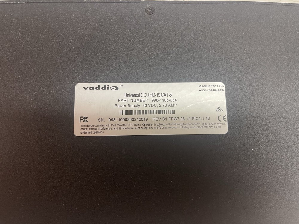 Vaddio Universal CCU HD-19 CAT -5 Camera Control Unit