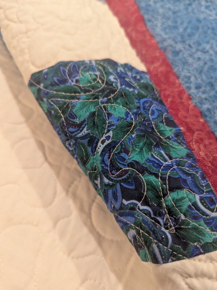 COUNTRY PATCHWORK QUILT King SZ BLUE WHITE Red 2 SIDED