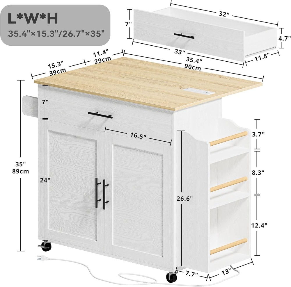 Kitchen Island with Storage, Rolling Kitchen Island on Wheels with Drop Leaf,...
