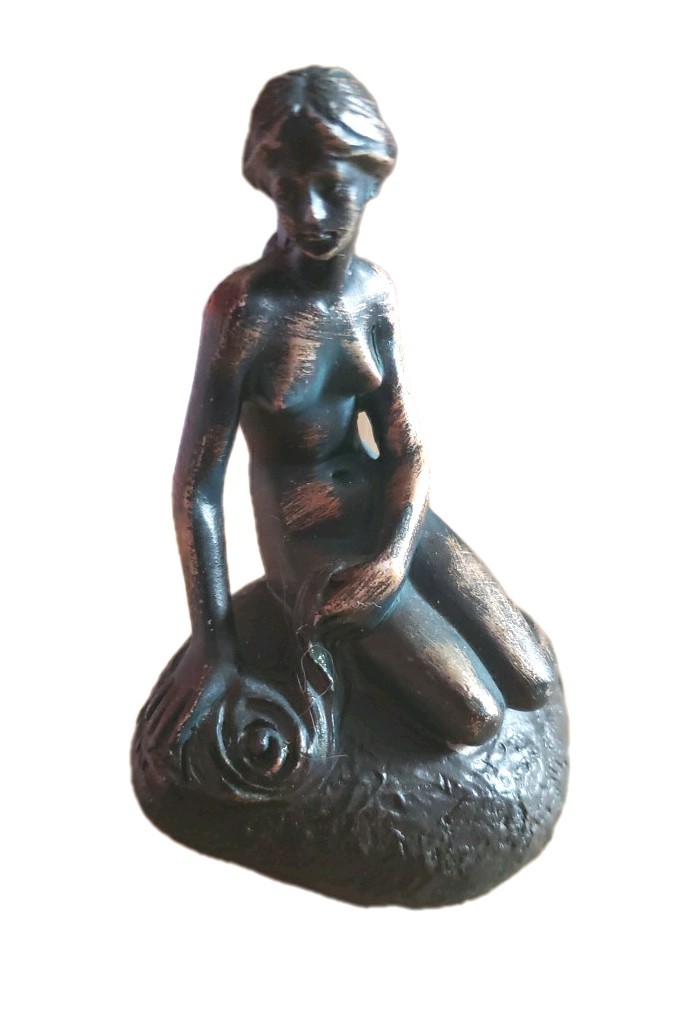 Danish Mermaid Brass Bronze 4" Sculpture Figurine Paper Weight Denmark Vintage