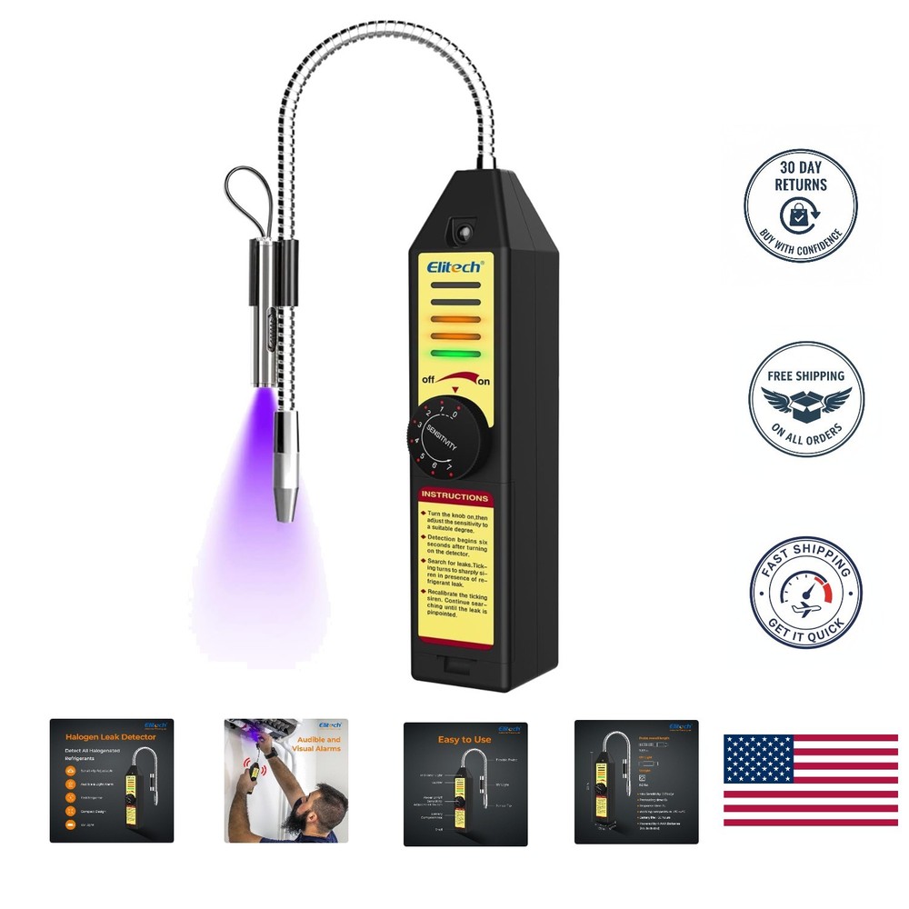 Efficient Halogen Leak Detector with Audible/Visual Alerts & Flexible Probe