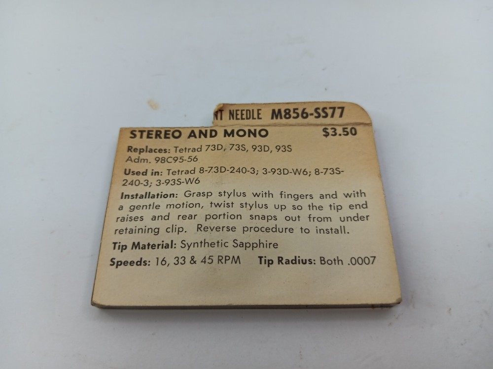 M856-SS77 Superb Diamond Needles Stylus Cartridge Replacement Original Package