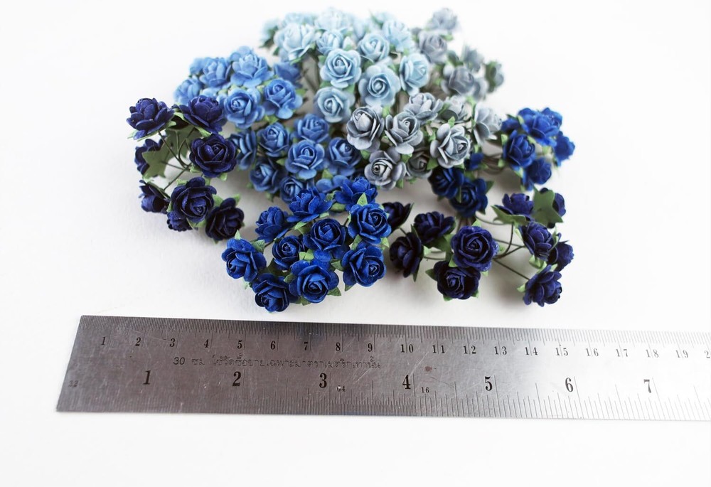 100 pcs Tiny Artificial Roses Mixed Dark and Light Blue Shade Five Color Mulb...