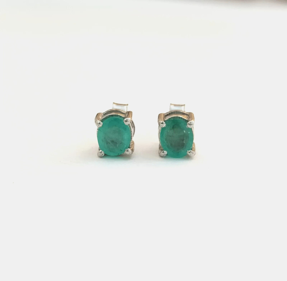 Emerald Silver 925 Stud,Oval Dainty Stud,925 Sterling Silver Stud,Handmade Stud