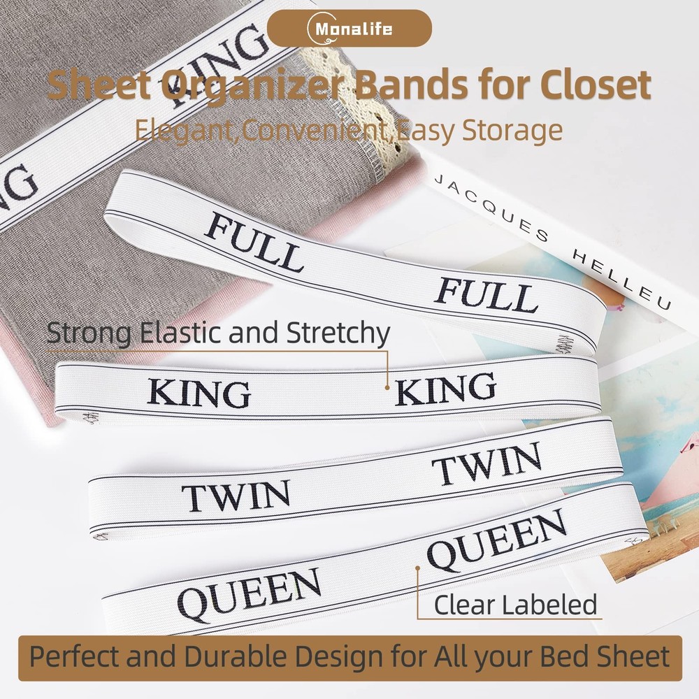 Bed Sheet Organizer Bands - Keepers & Elastic Small, Queen 4 Pack