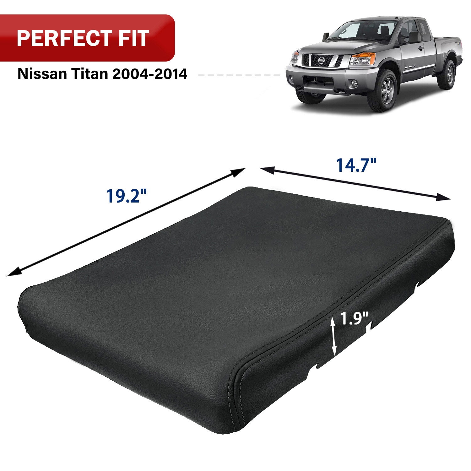 Fits 2004-2024 Nissan Titan Leather Center Console Lid Armrest Cover Trim Black