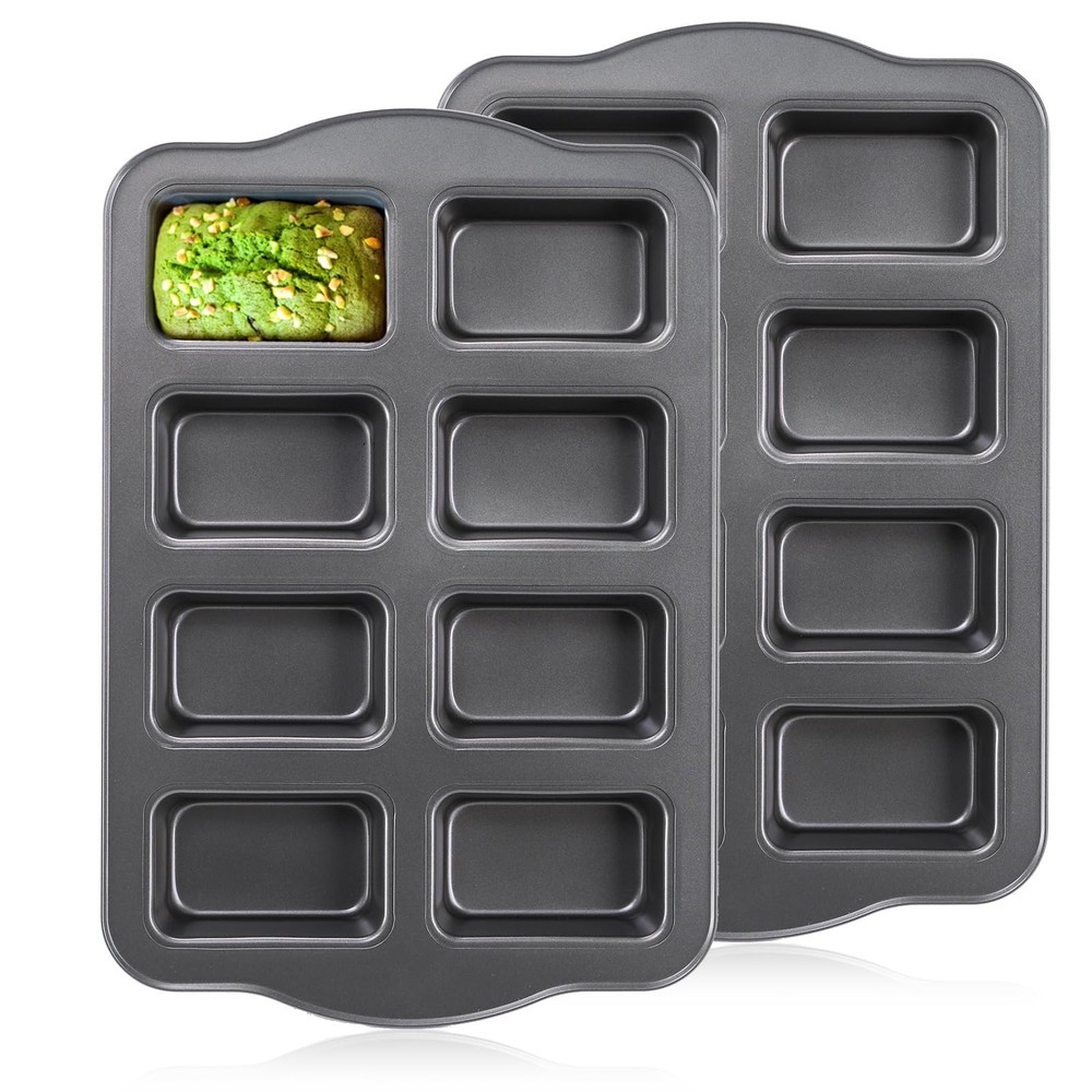 2 Pack 8 Cavity Mini Loaf Pan, Non-Stick Small Bread Loaf Pans, Rectangle Car...
