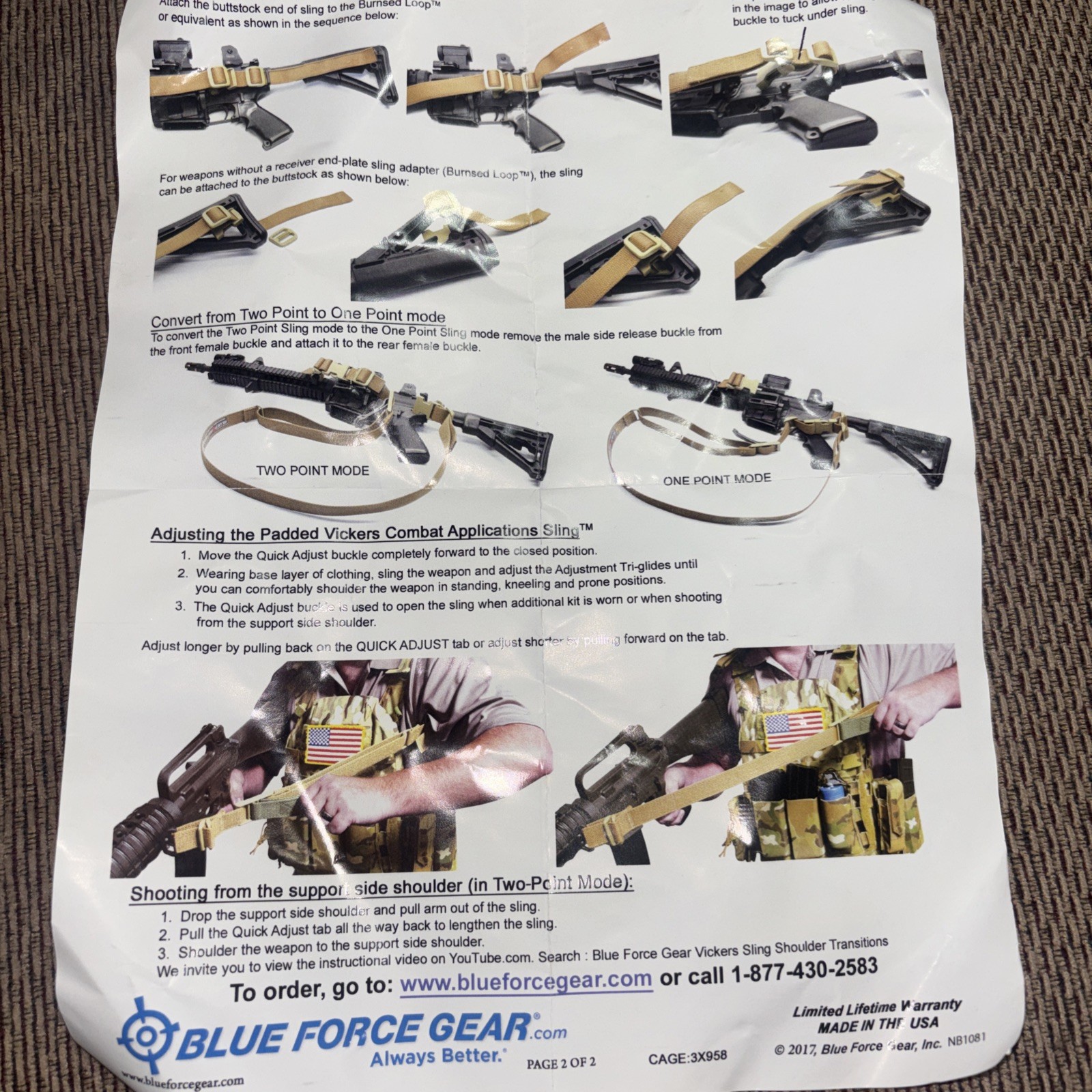 Vickers Combat Sling 2-point Blue Force Brand New Sealed