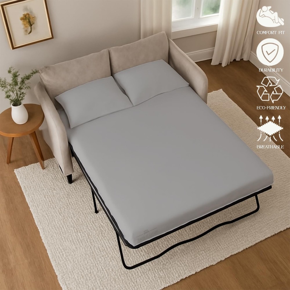 Sleeper Sofa Bed Sheet Set - Queen Silver Grey Solid Sofa Bed Sheets - 100% C...