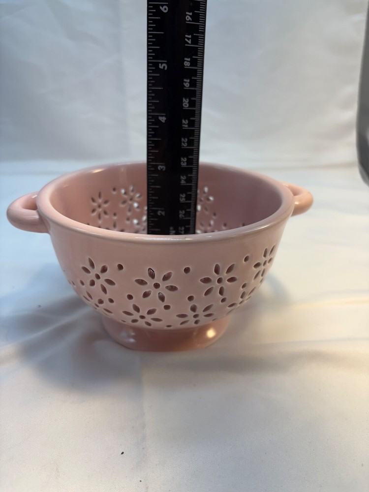 Small Pink Ceramic Strainer Colander Berries 6"
