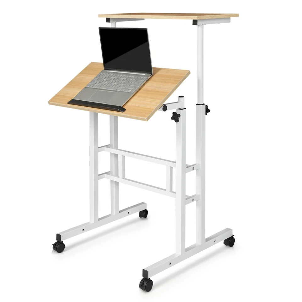 Rolling Laptop Desk Office Computer Table Adjustable Height Stand up Workstation
