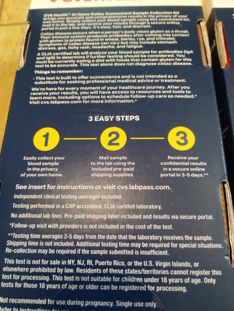 2 Boxes CVS Celiac Assessment Sample Collection Test Kit 05/2027