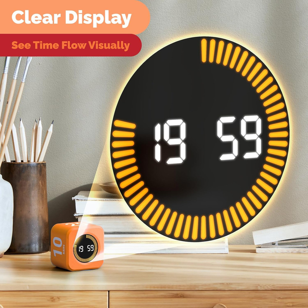 KADAMS Pomodoro Cube Timer Productivity Visual Timer - 5/10/30/60 Min Rotating