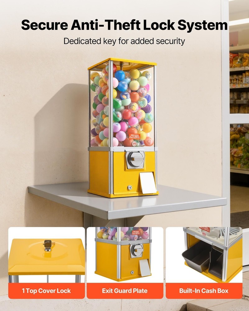 25in Candy Vending Machine: Clear PS Jar, Iron Top, Adjustable Feeder