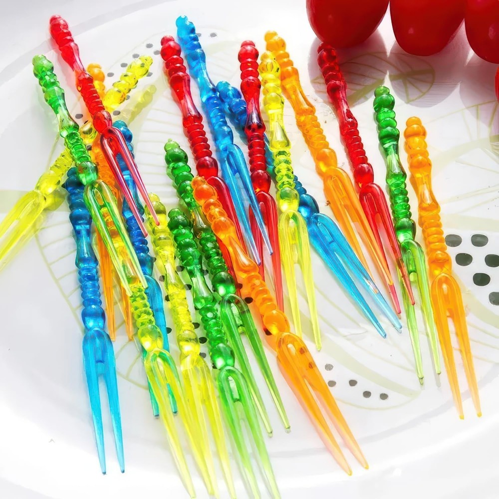 Disposable Plastic Mini Fruit Forks Set - Bistro, Cotail, Appetizer,