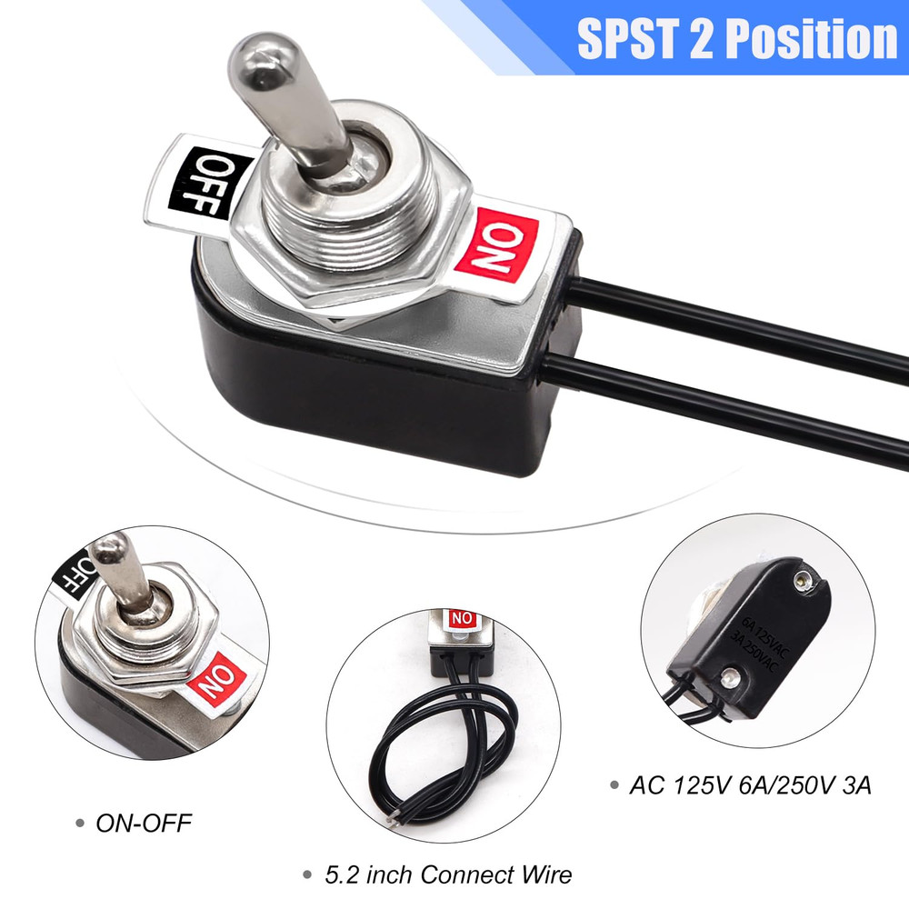 2Pcs Toggle Switch SPST 2 Position Latching On/Off 6A AC 125V /10A DC 12V Toggle
