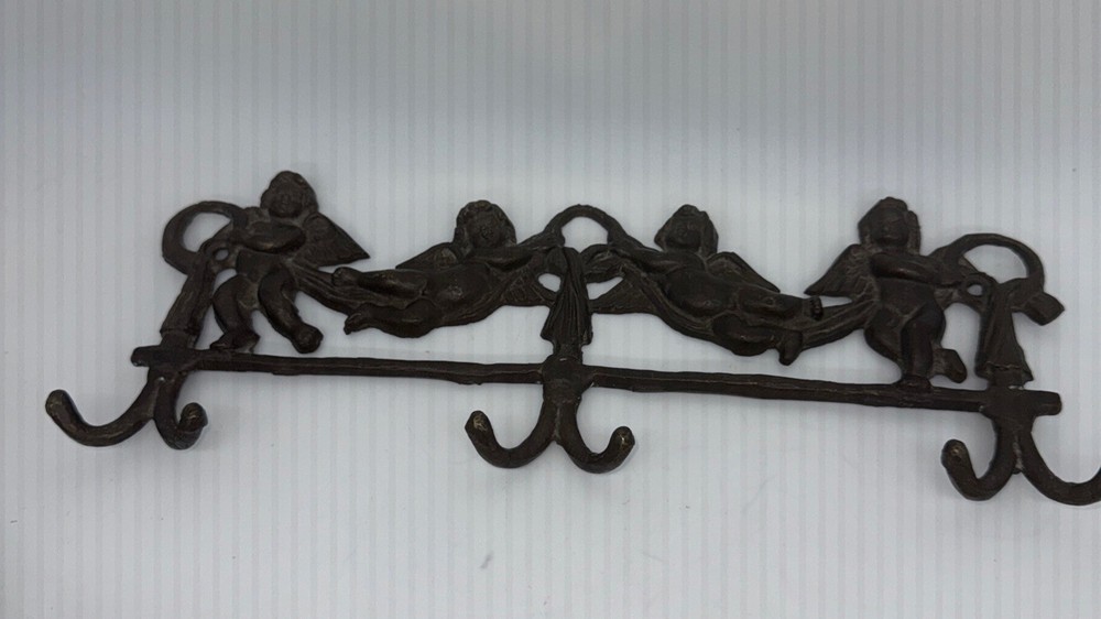 Cast Iron Cherub Wall Mount Coat:key Hook Rack  , 6 Hooks, Magnificent!