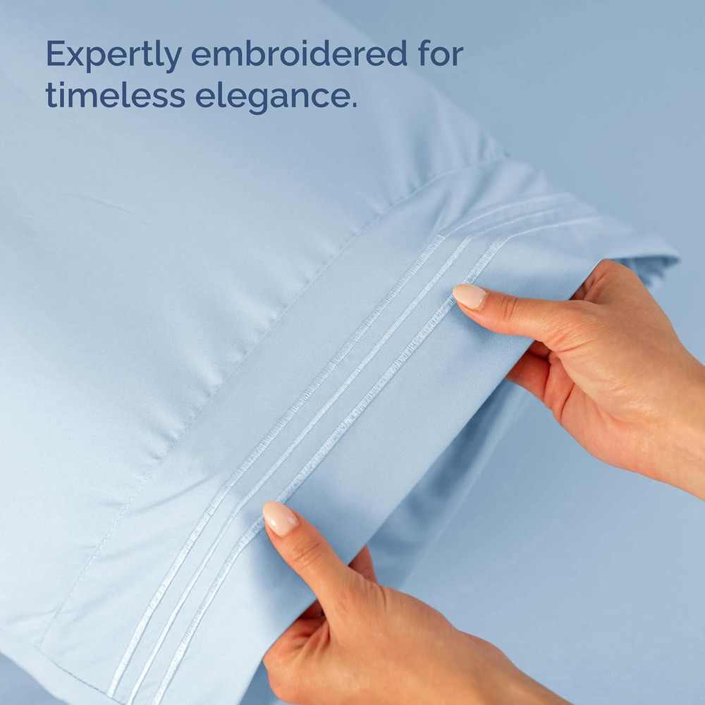 Sky Blue Split King Bed Sheet Set + 2 Extra Pillowcases - Deep Pockets
