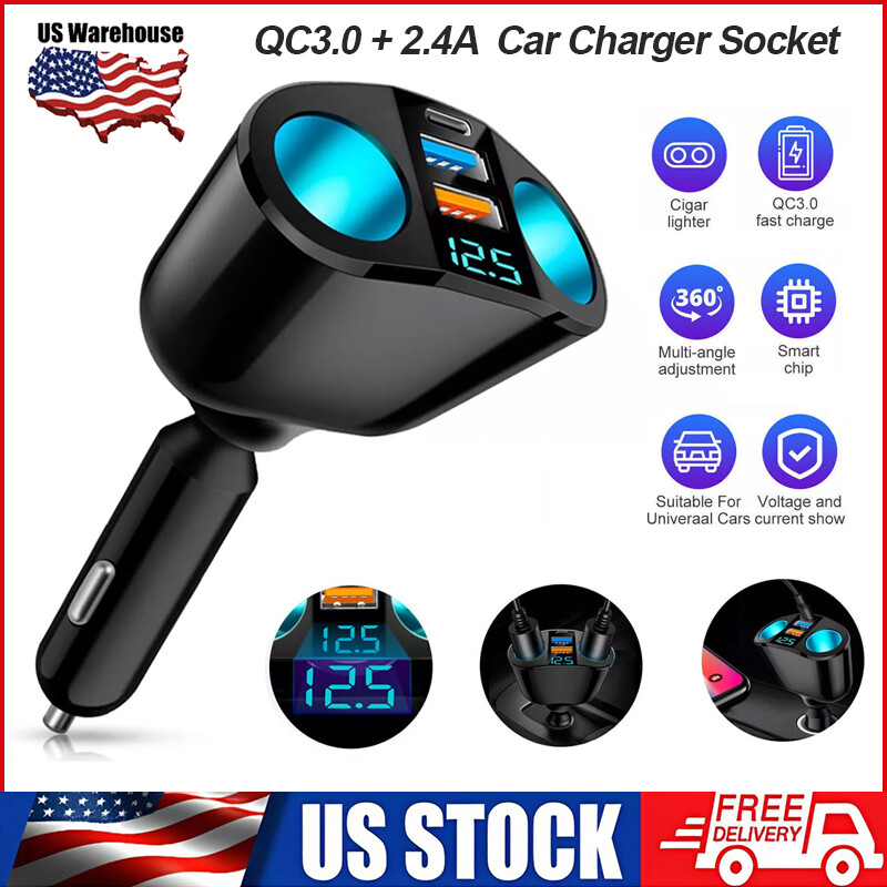 Dual USB Car Cigarette Lighter Socket Splitter Power Adapter Charger Outlet 12V