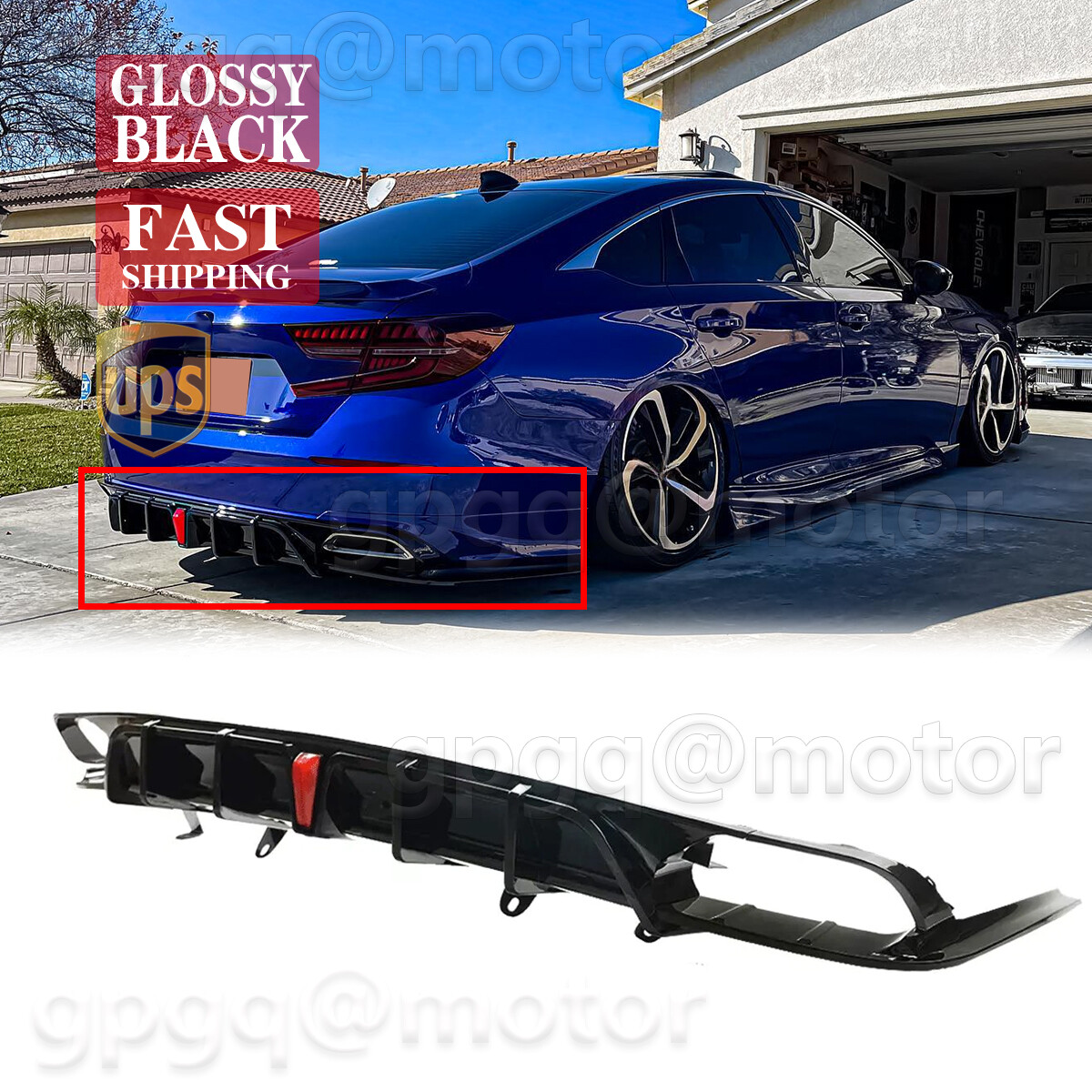 For Honda Accord 2018-2020 Yofer Glossy Black Rear Bumper Lip Splitter Diffuser