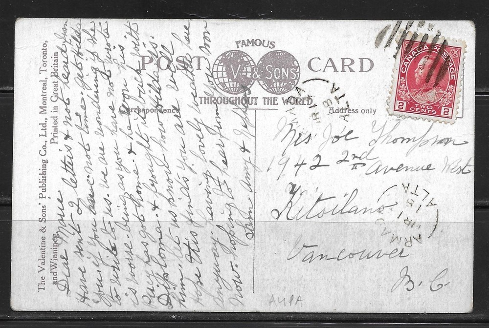 Canada AB Alberta - Armada 1918 Split Ring Cancel Card - Closed 1959