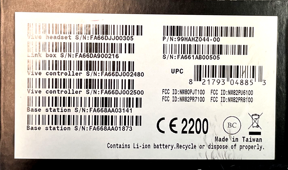 HTC VIVE VR Headset w/ Cable & 2 Controllers Only