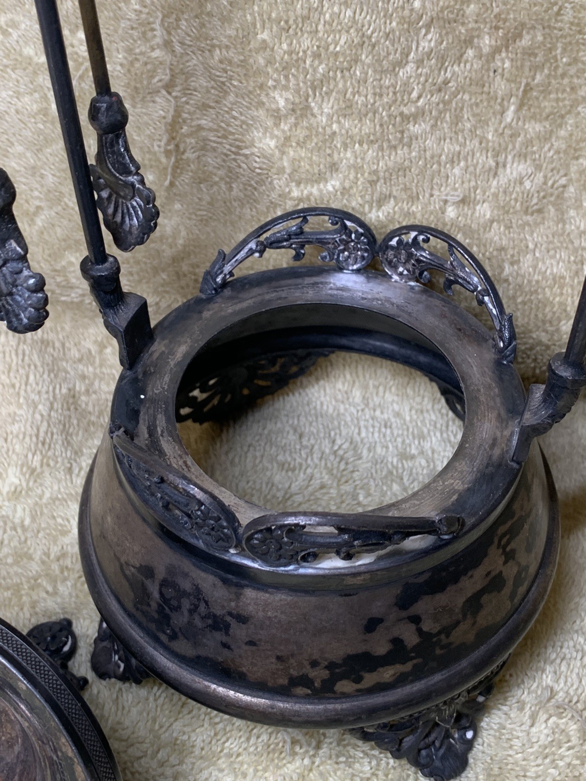 Antique Victorian Style Pickle Castor W/ Tongs Coin Dot Glass Cranberry Red