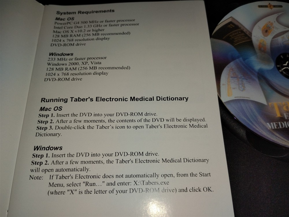 Taber's 21 Electronic Medical Dictionary Version 4.0 PC/Mac DVD-ROM Windows XP
