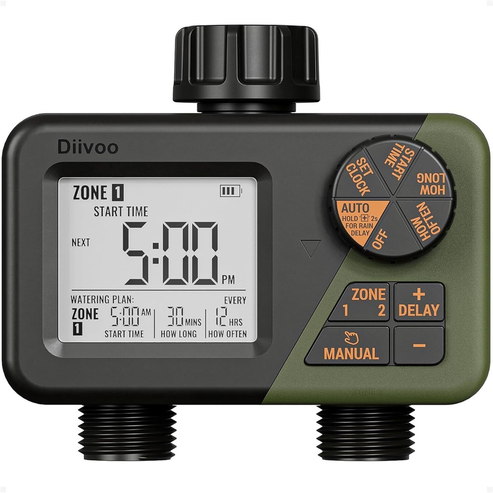 Water Timer 2 Zone for Yard Outdoor Automatic Irrigation System Waterproof IPX5