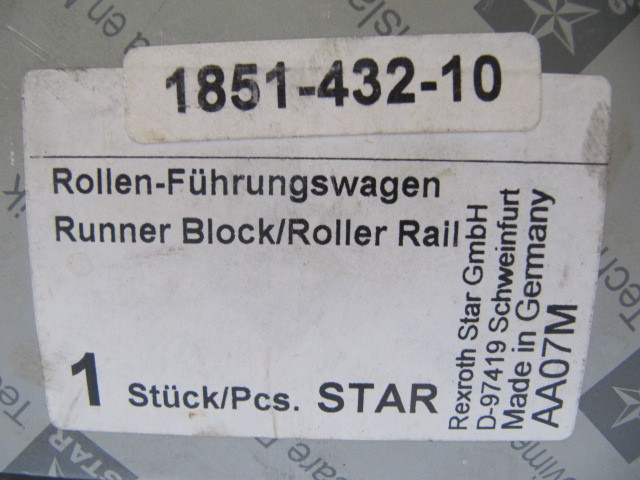 (NEW) Rexroth Star Runner Block / Roller Rail 1851-432-10