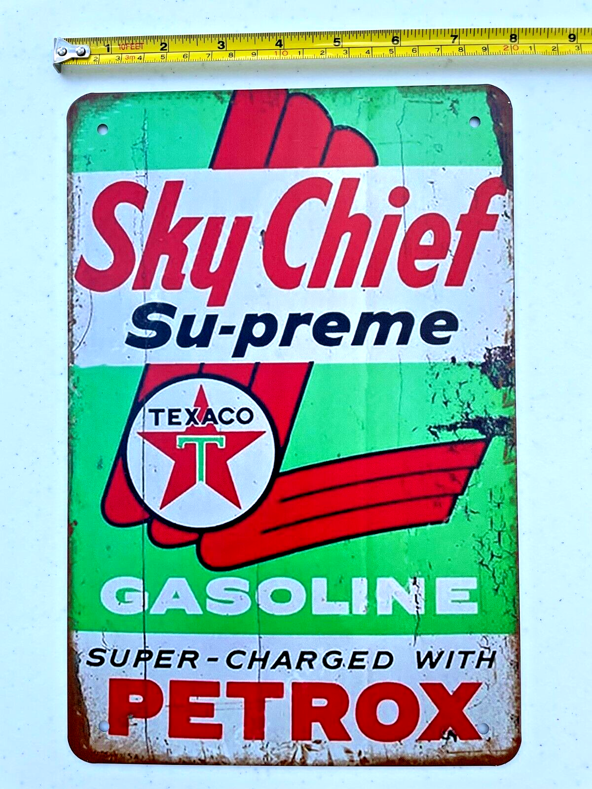 Texaco Sky Chief Su-preme Gasoline Vintage Tin Sign Oil & Gas Sign Metal Petrox