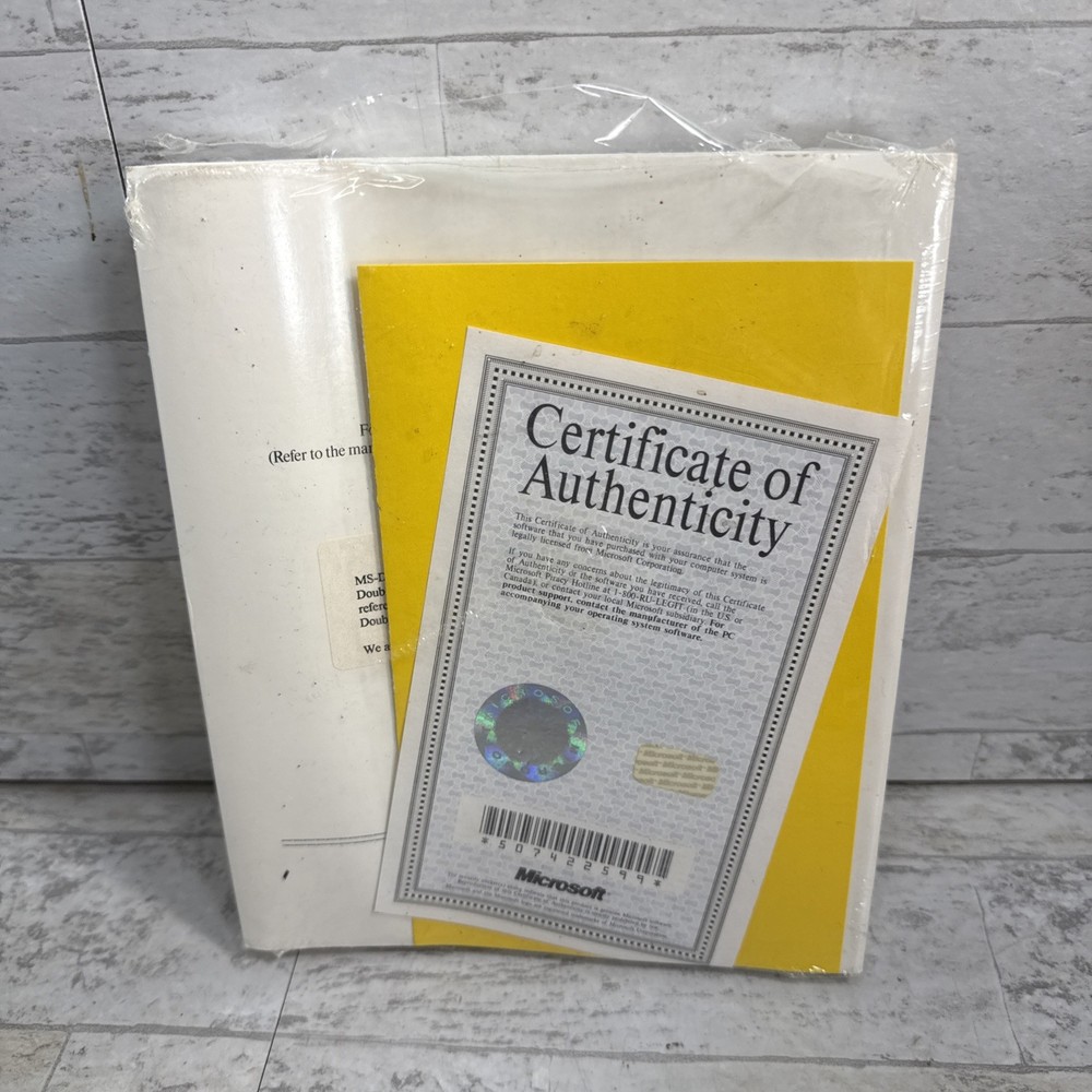 Vintage Microsoft Windows & MS-DOS 6.2 User Guide Sealed Manual Certificate PC