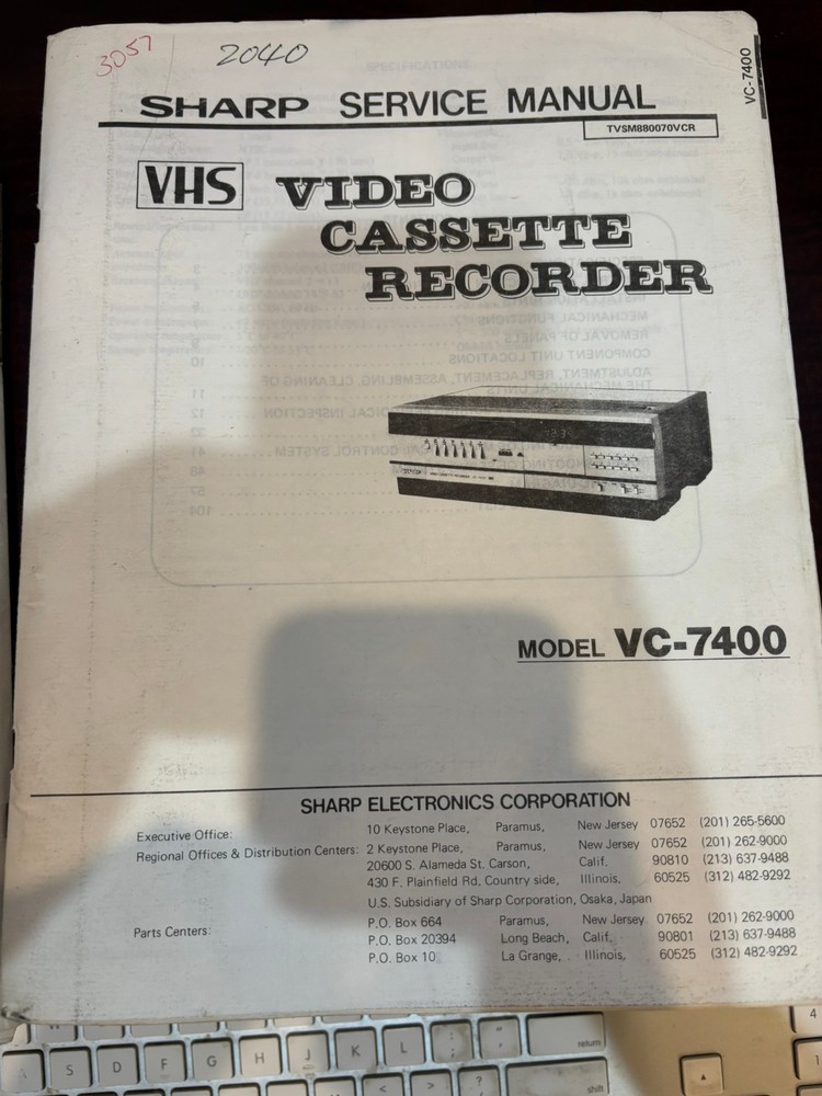 ORIG. SHARP VC-7400 VC7400 VCR Service Manual *ORIGINAL*