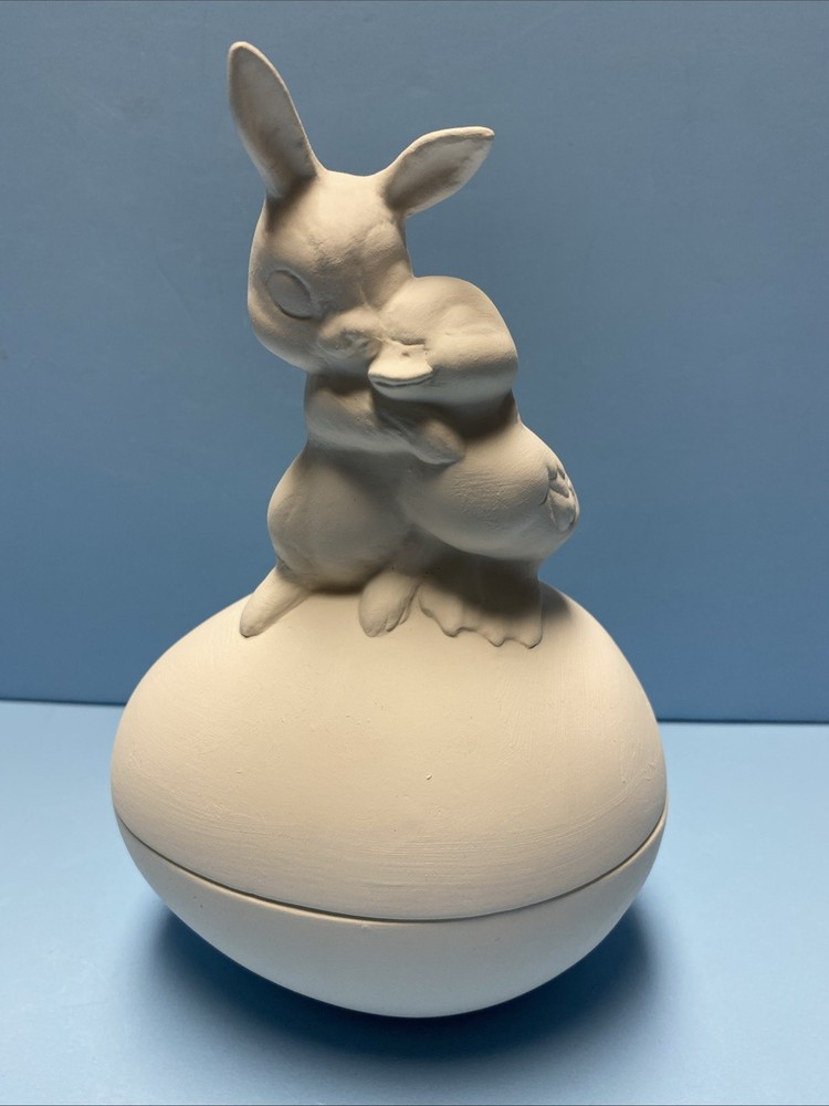 Ceramic Bisque Bunny And Chick Friends Egg Box Ready In Time For Easter