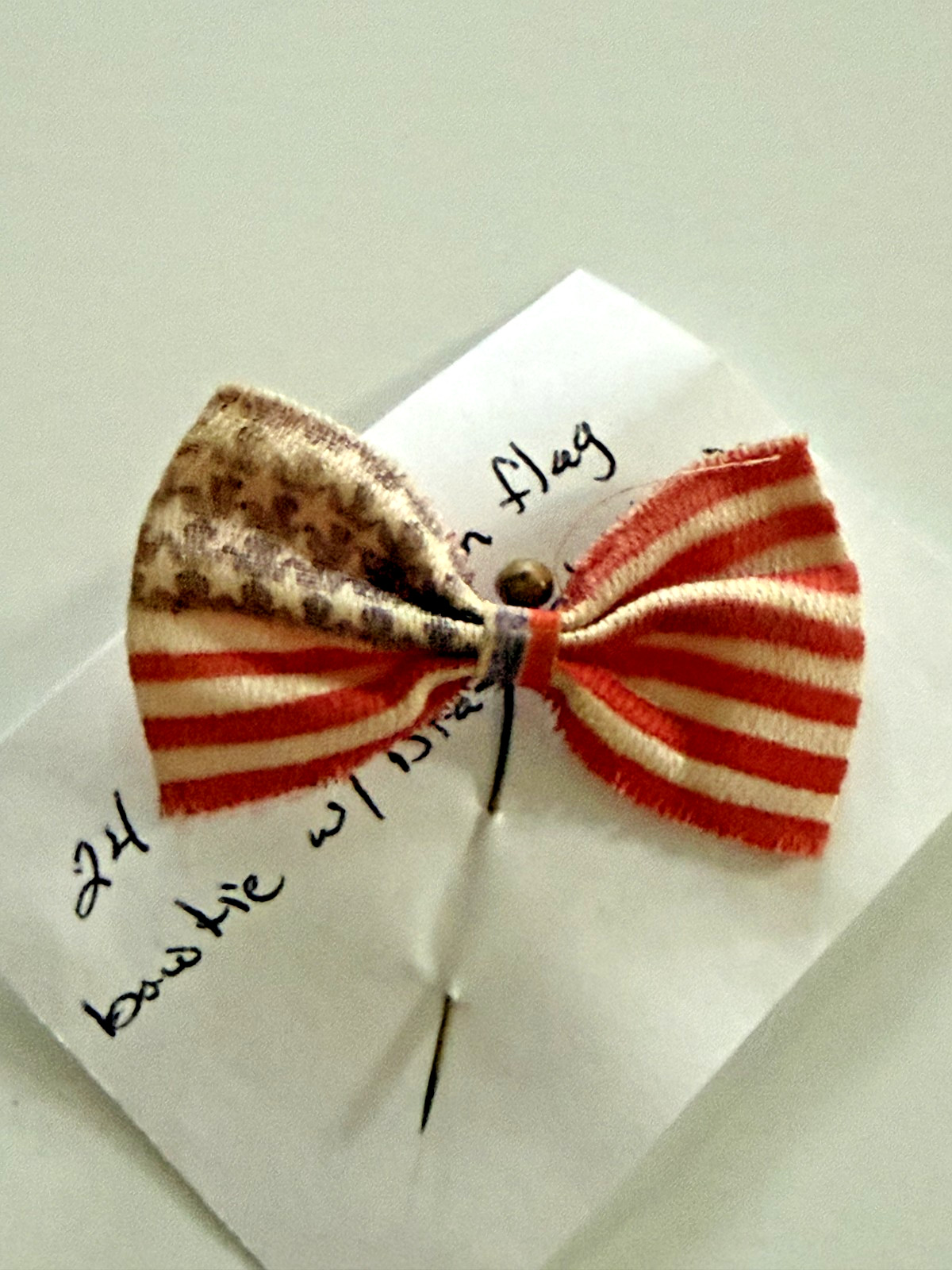 Antique American Flag Ribbon Bow Stick Pin Patriotic Lapel Pin