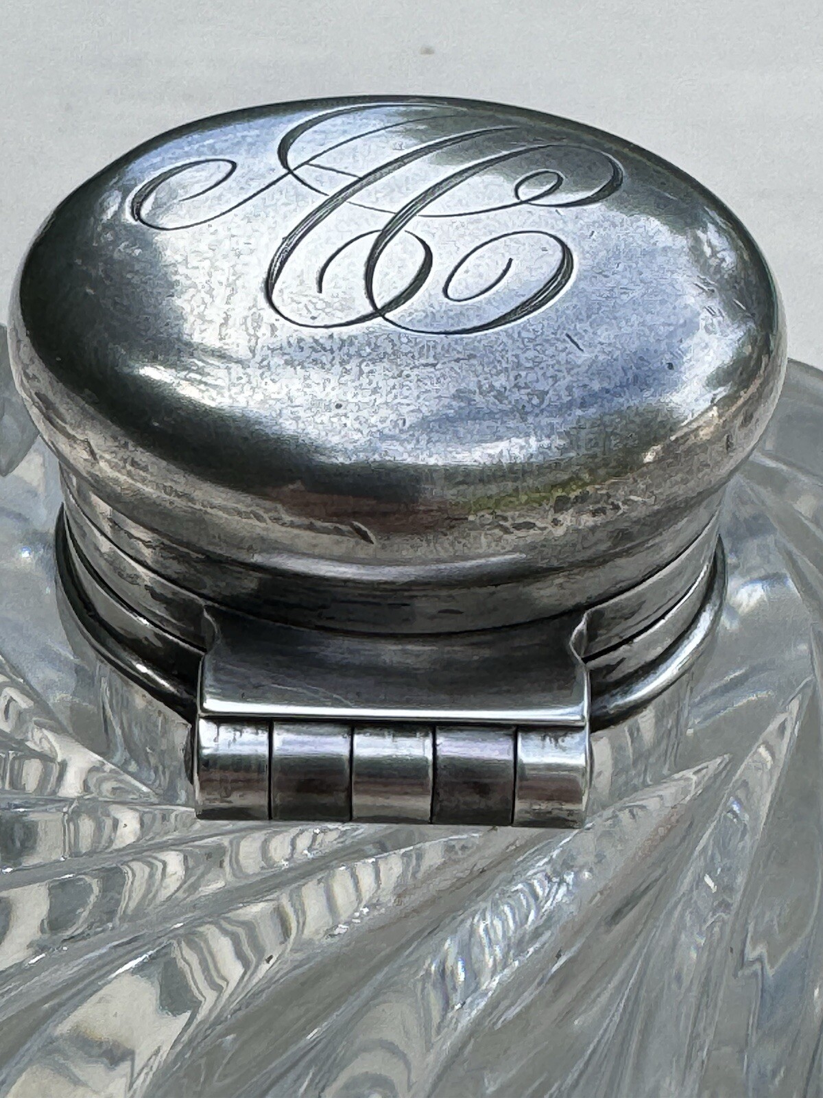 19th Century Tiffany & Co Sterling Silver and Cut Crystal 3.75” Inkwell and Cap