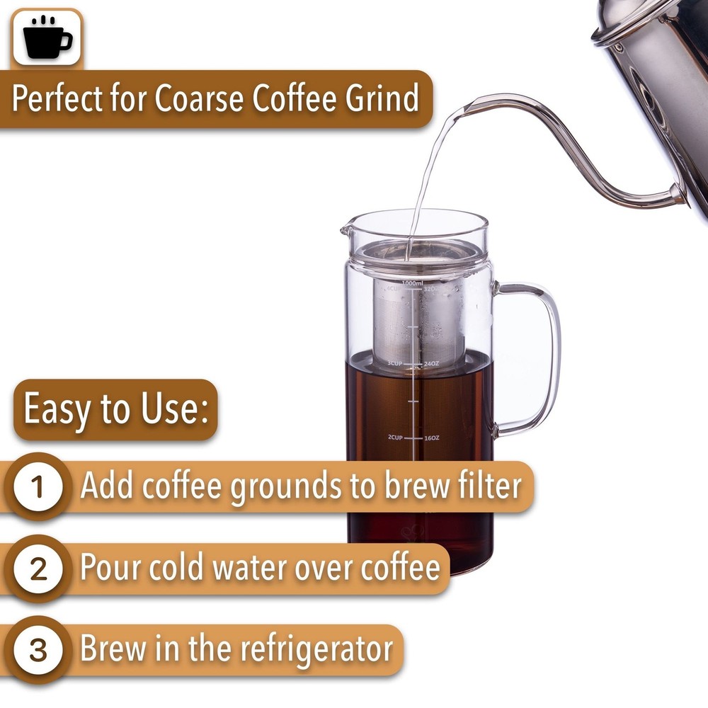 Btat- Cold Brew Coffee Maker, Iced Coffee Maker, 1 Quart, 32 Oz, Iced Tea Maker,