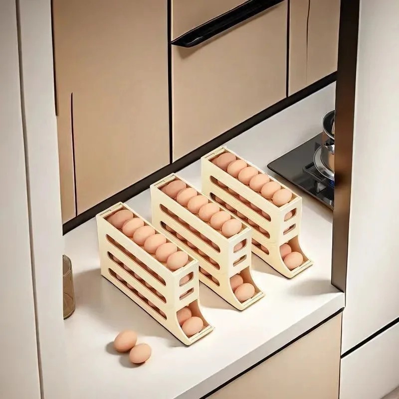 4-Tier Roll down Refrigerator Egg Dispenser Auto Rolling Egg Holder Storage Rack