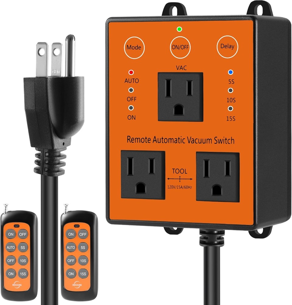 Remote Automatic Vacuum Switch, 120V/15A Power Tool Dust Control,