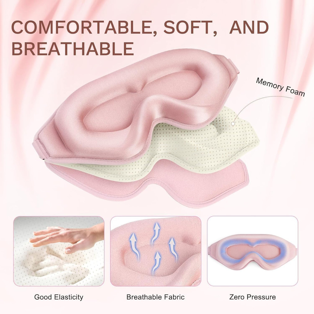 99% Light Blocking 3D Sleep Mask – Zero Pressure Eye Cover with Adjustable Strap