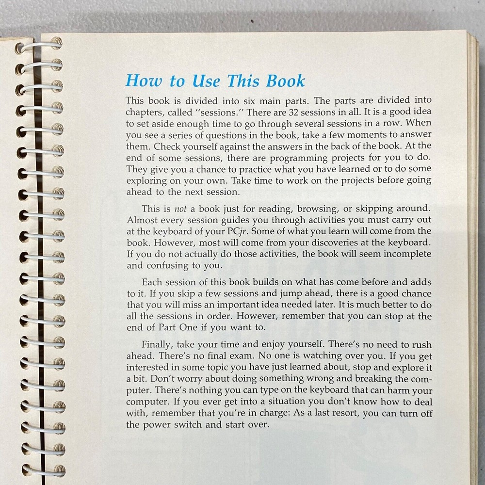 IBM PCjr Computer Manual Hands On Basic for 80s Personal Comp Spiral Book 1983