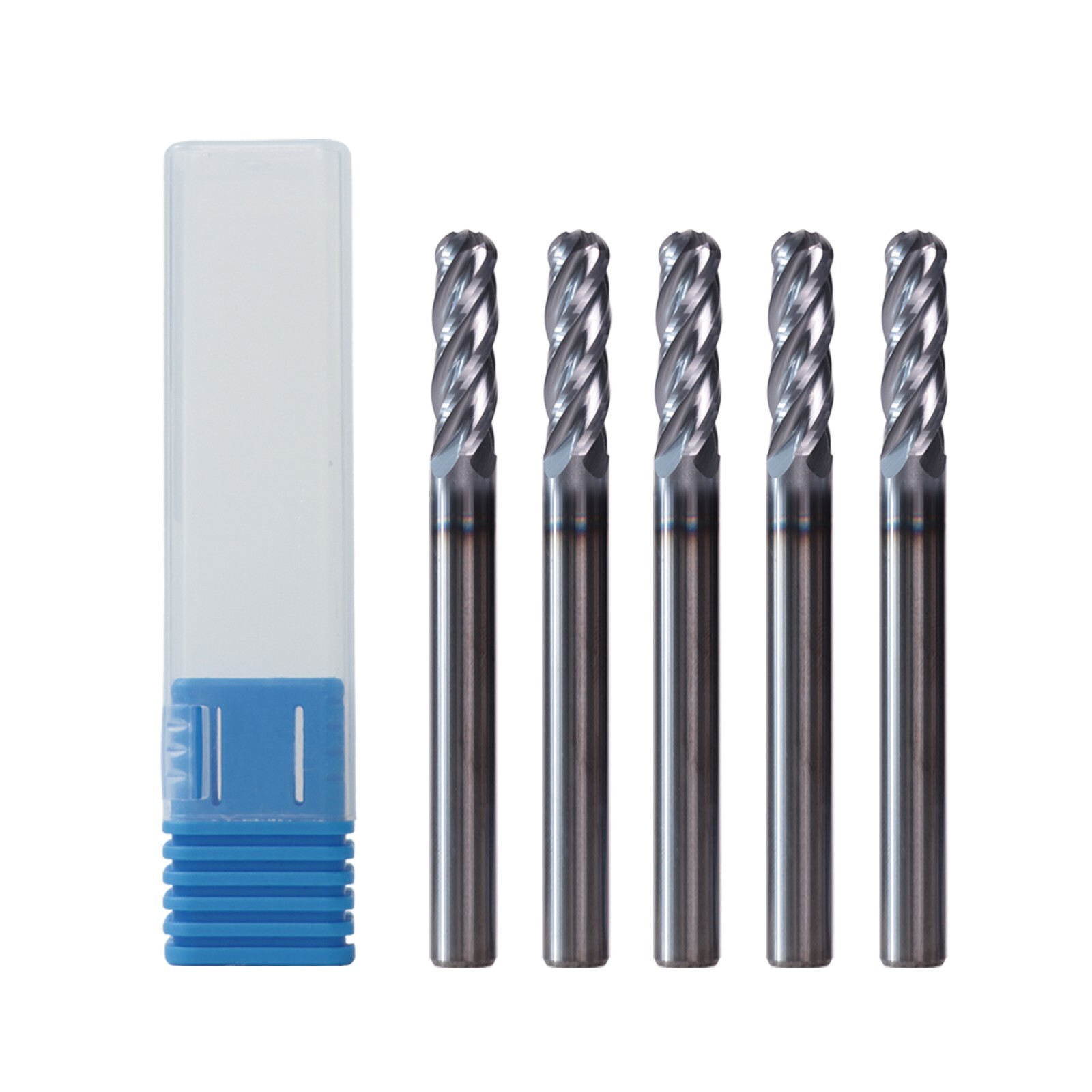 5 PCS 3/16" 4 Flute 2" Overall Length Ball Nose Carbide End Mill AlTiN Coated